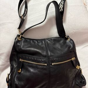 Michael Kors Black Pebbled Leather Hobo Shoulder Bag w/ Logo Strap